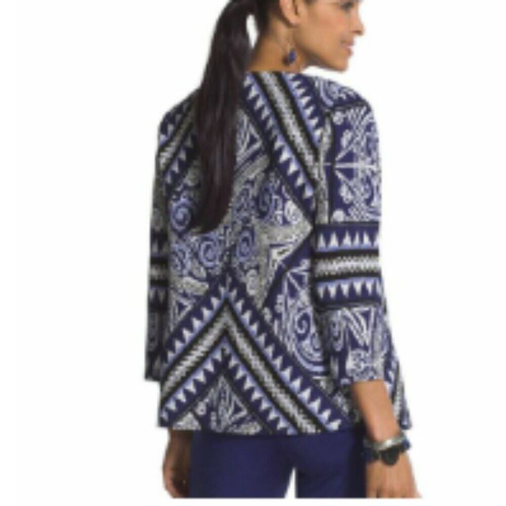 NWT Traveler's Collection by Chico's Scroll Stripe Crushed Jacket Size 2 - Picture 3 of 7